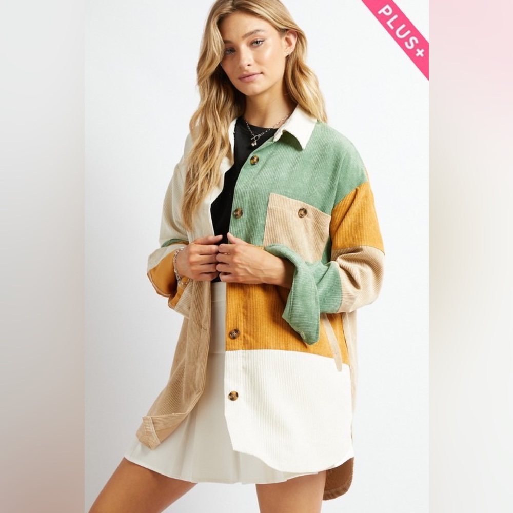 Multi-colored corduroy shacket